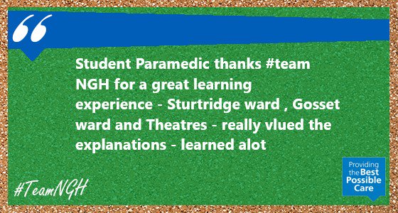 soniasswart1's tweet photo. Great compliment from a health professional in training - good training and good care go hand in hand - the learning environment improves care #reflectlearnimprove #aspiretoexcellence https://t.co/Iw72oek19c