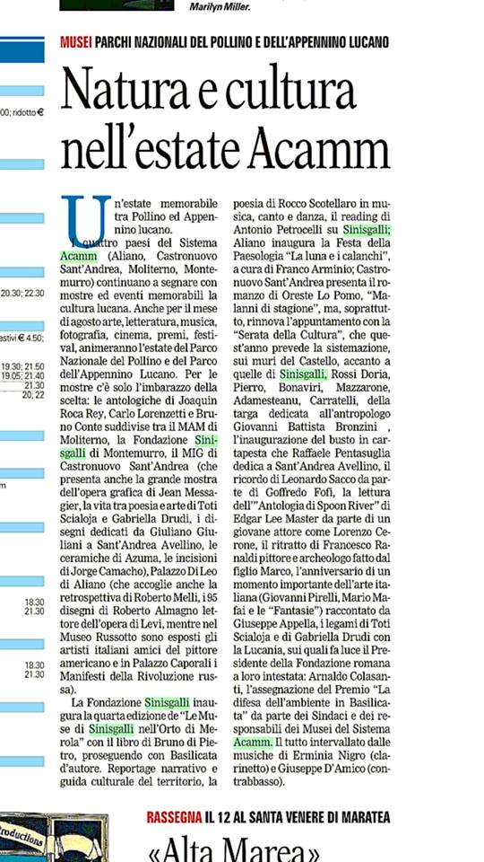 Toti_Scialoja's tweet photo. Il 18 agosto per la "Serata della Cultura" organizzata a Castronuovo il Presidente della Fondazione Arnaldo Colasanti ricorderà i legami di Toti Scialoja e Gabriella Drudi con il territorio e la cultura lucana
#fondazionescialoja #ACAMM #totiscialoja #gabrielladrudi https://t.co/vBQ2w4hsmj