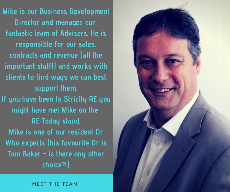 RE_Today's tweet image. Meet Mike! He&apos;s our Business Development Director &amp;amp; resident Doctor Who buff! You might have met him at #StrictlyRE or #WordsBeyondWords - he&apos;s also scheduled to make an appearance at #2020RE in October! #MeetTheTeam