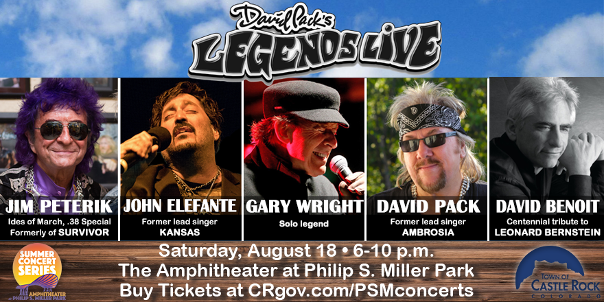 crgov's tweet photo. Experience true legends live in Castle Rock Aug. 18 https://t.co/E9vuudqvwS @davidpackmusic @johnelefante @jimpeterik @GaryxWright and @dbmusic #legendslive #eyeofthetiger #dreamweaver #dustinthewind #davidpack #PSMPark #castlerock https://t.co/XO1vRggQXB