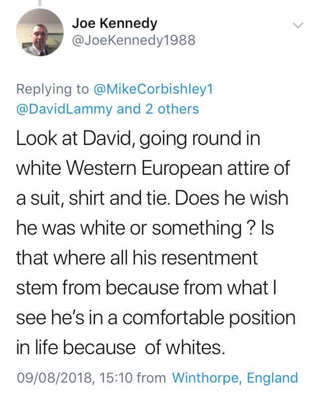 DavidLammy's tweet photo. Thanks to @JoeKennedy1988 for your concern about my clothes. To be honest, I just wear whatever I want. Some days it's a suit, some days it's an African dashiki. I happen to find both more comfortable than a white cloak and a pointy hat. https://t.co/KSVuHX8WAx