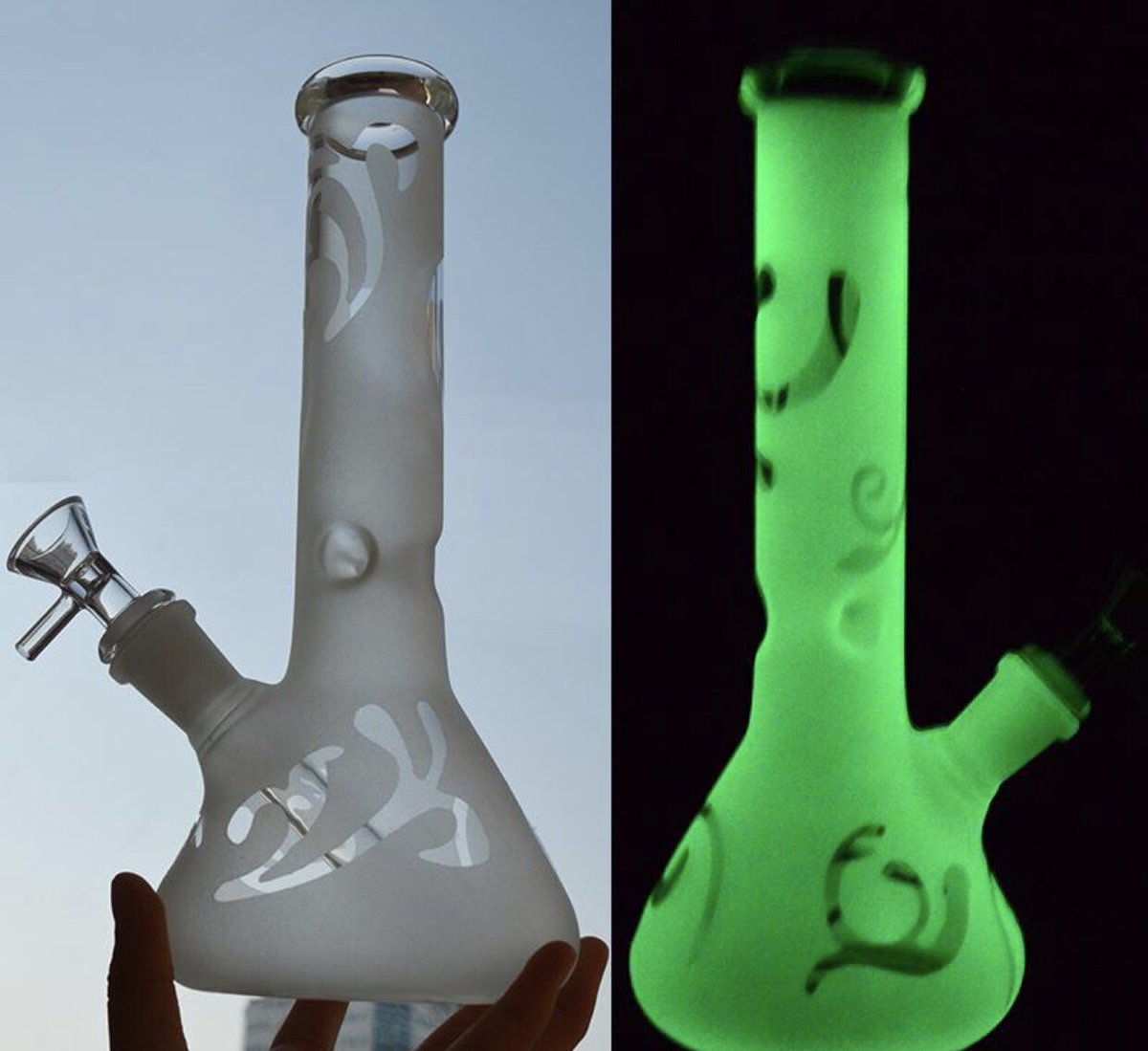 HeadshopZ's tweet photo. Glow in the dark Beaker Bong 
Dab oil rig
Frosted glass water pipe
25cm tall 
5mm thick

limited time discount! https://t.co/VCGVbbMX2c