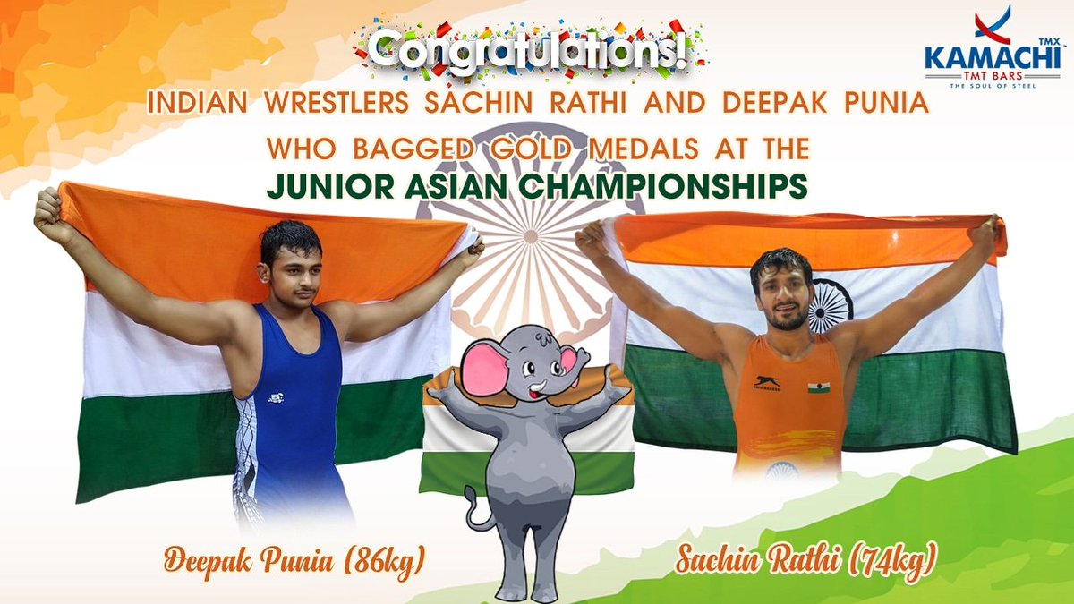 kamachitmt's tweet photo. Kamachi TMT Re-Bars congratulates Deepak Punia and Sachin Rathi for their great achievement in Junior Asian Championships.

https://t.co/c2HB3dUH81

#DeepakPunia #SachinRathi #GoldMedalists #Champions #JuniorAsianChampionships #KamachiTmt https://t.co/96J59qgBH1