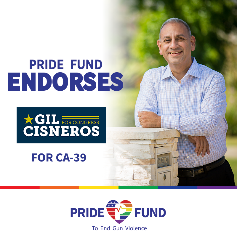 Pride_Fund's tweet photo. Today we endorse @GilCisnerosCA for Californiaโs 39th Congressional District. Through 10 years of service as a U.S. Naval Officer, Gil understands the need for gun reform and he is a strong ally to the LGBTQ community. We need more military veterans in Congress! #StandWithGil https://t.co/y0y8OlYYZw