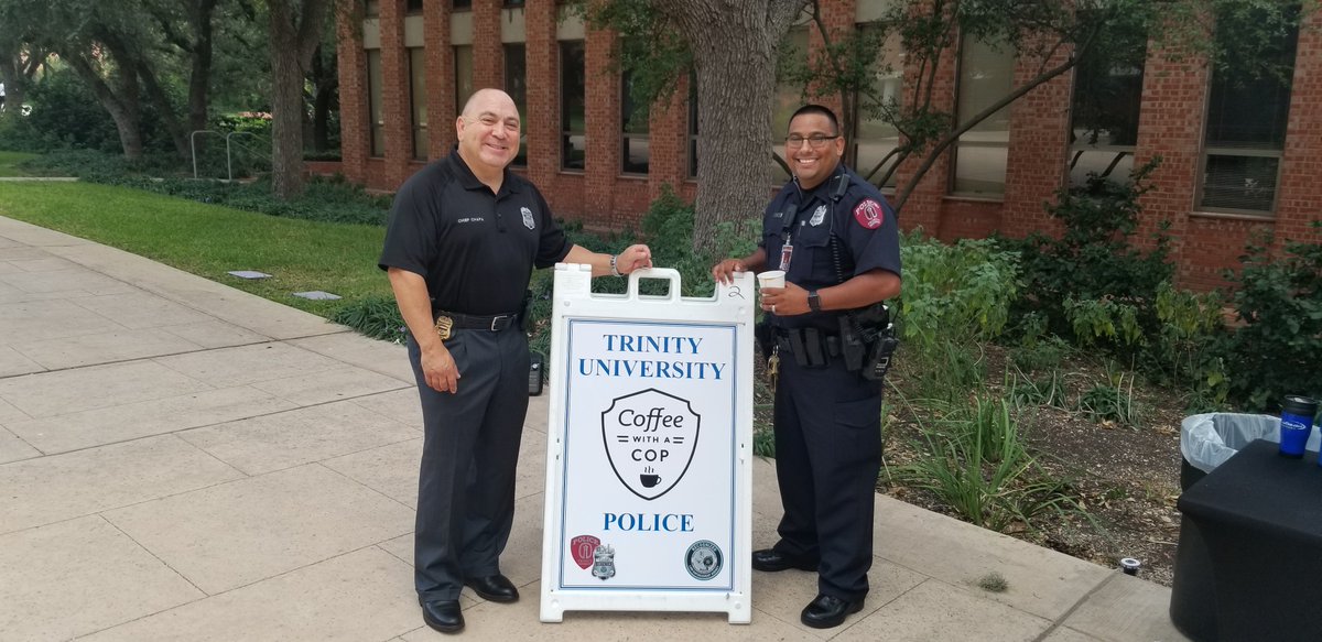 tupd538's tweet photo. Thank you Trinity Tiger Faculty and Staff for dropping by and having coffee and donuts with the Trinity University Police Department! #coffeewithacop https://t.co/HyRPwmaAYg
