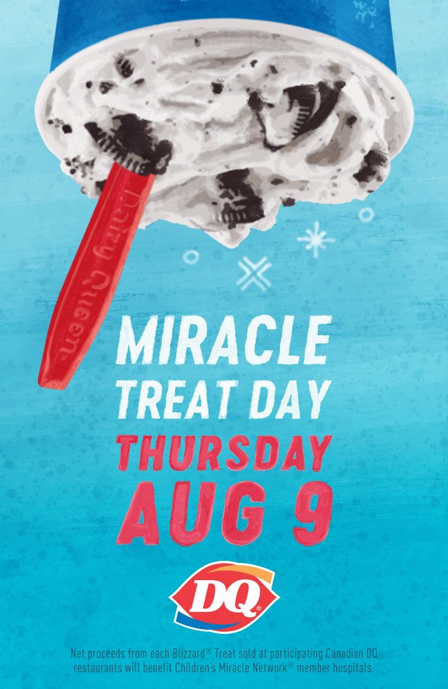 VinnieTaylor's tweet photo. Beat the heat 😓 and stuff your face with ice cream @RedDeerDQ 
It’s #MiracleTreatDay with proceeds from all #Blizzard sales going to @StolleryKids and @ACHFKids Treat yourself and help kids and families! https://t.co/goZljxMZkV