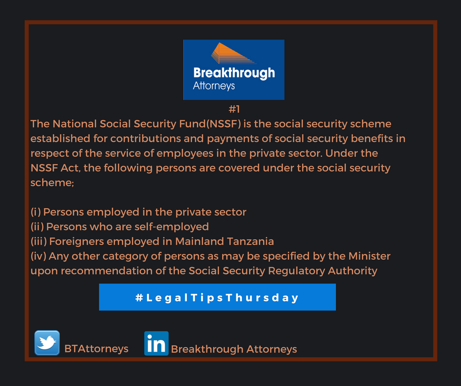 BTAttorneys's tweet photo. On this week's legal update, the Corporate and Commercial Department at Breakthrough Attorneys provides a snapshot of the regulation of private and public social security schemes in Tanzania.

For more information kindly follow the link:  https://t.co/iA0hvnsqWV https://t.co/R7ZkDnha9O