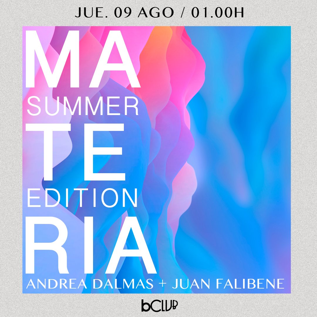 Esta noche a la 1:00 empieza Materia con <a href="/andrecaru01/">Andrea Caruso Dalmas</a> y #JuanFalibene mano a mano. Disco, House, Italo, Soulful... 🔥

JUE09: ow.ly/6ahr50ibhEZ

¡Nos vemos en la pista!

#bClub #berlinClub #Materia #estanoche #madrid #clubbing