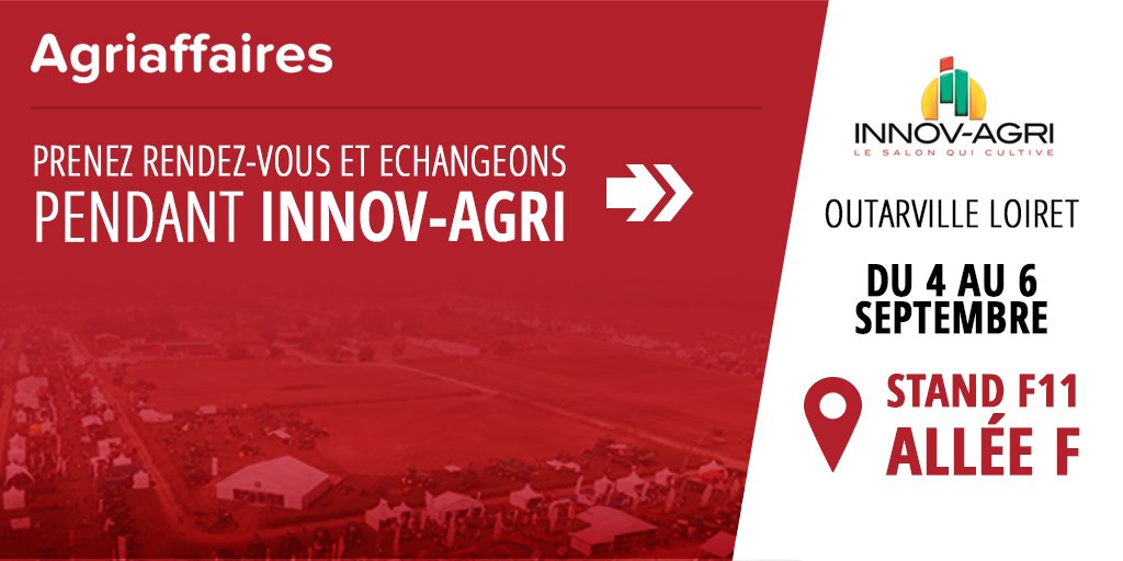 Retrouvez-nous du 4 au 6 Septembre 2018 sur le stand Agriaffaires lors du salon Innovagri, plus grand salon agricole plein champ d’Europe !
N’hésitez pas à vous inscrire sur ce formulaire afin de prendre rendez-vous avec l’un des membres de notre équipe !
tinyurl.com/yaw556ju