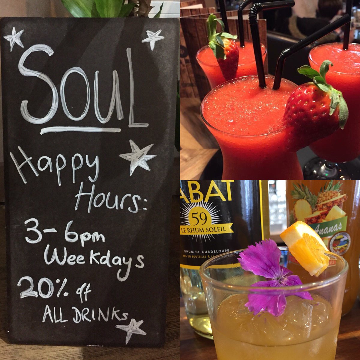 🍹🍻🏝SOUL Happy Hours are now: 3-6pm - Every Weekday - 20% off ALL drinks!! 🍸🍾😍.... come and enjoy a some cocktails, fine wines, cool beers and while away those lazy August afternoons 😎#livelifewithsoul #kingslynn #happyhours #cocktails #augustkingslynn #discoverkingslynn