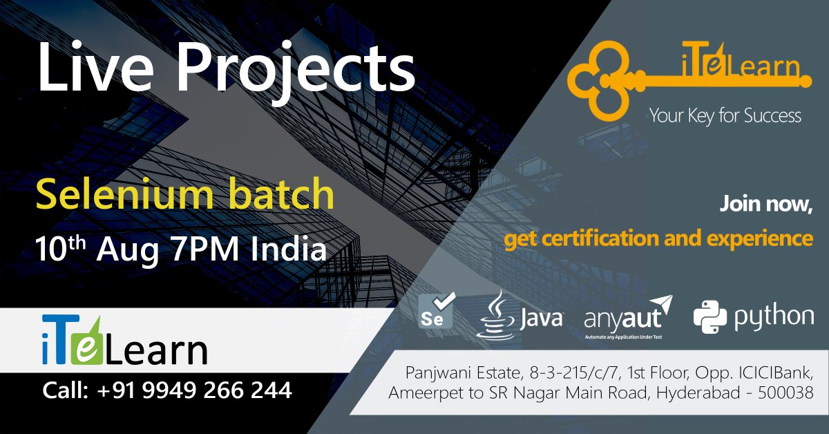 ITeLearn's tweet photo. Enroll to get certification and experience from e-learning giant. https://t.co/mIjmGgzRuQ
#iTeLearn #Varkasa #AnyAUT #atomic77 #QAonAir #interaft #QALearningAmeerpet #selenium #java #Tutorial #Hyderabad https://t.co/S48xALM4il
