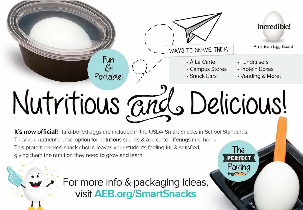 eggsinschools's tweet photo. Hard-boiled eggs supply a nutrient-dense option for #smartsnacksinschools, according to the @USDA Smart Snacks in School Standards. Get serving tips, packaging ideas &amp; nutritional information @ https://t.co/4OHrTZQ7SB 🥚🥚🥚#snacksmarterwitheggs #EggsInSchools #backtoschool https://t.co/57MYtgt3ZI