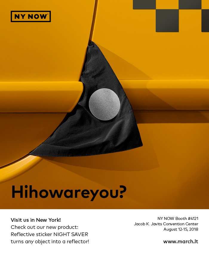 design_march's tweet photo. Hello, NYC!
We’re back in the city with some news for you!
Visit us at NY NOW show and see what we’ve been doing up lately!
#nyc #marchdesignstudio #nynow #show #lithuanian #design #reflective #news #nightsaver https://t.co/Y4hYErfNCZ