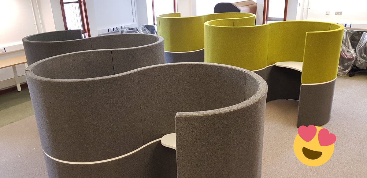 LibraryDMU's tweet image. Ta-dah! Curvaceous individual study booths, new to Kimberlin Library&apos;s First Floor as part of our #SpaceForSuccess refurbishment and available soon when the floor re-opens later this month @dmuleicester @demontfortsu #LoveDMU #YourLibrary #DMU #FindYourSpace