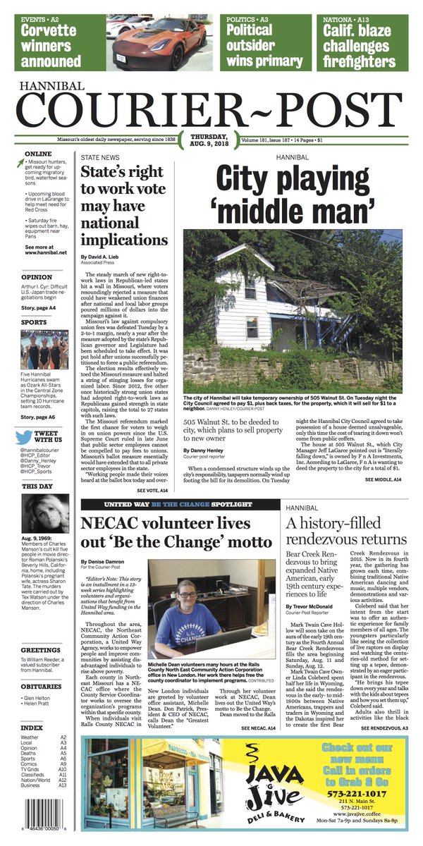 HCP_Editor's tweet image. Here's a look at today's @hannibalcourier