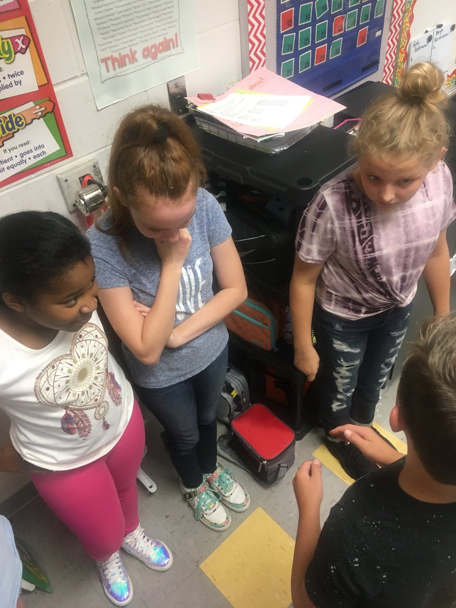 OESTribe's tweet photo. OES 6th graders discussing area and perimeter using floor tiles! https://t.co/wWkptVh8Kc
