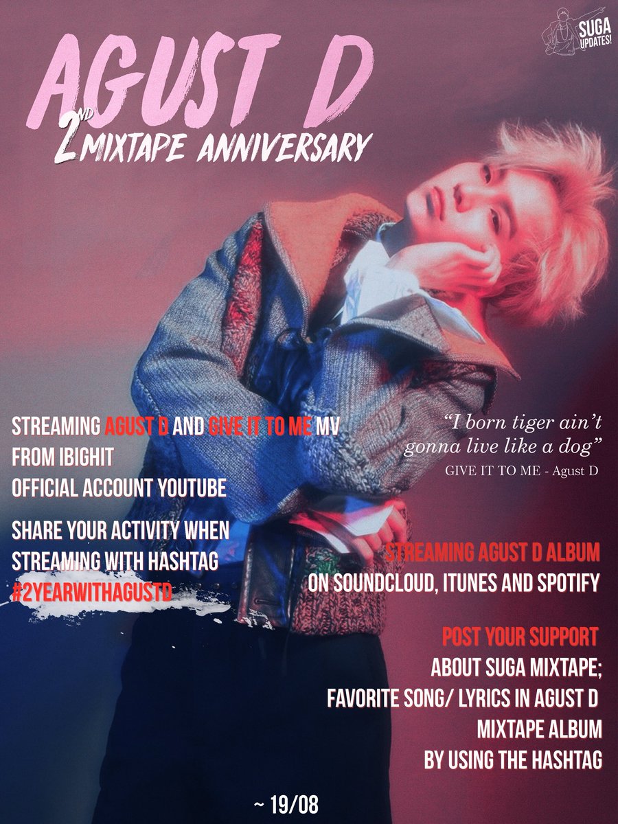 sugaupdates's tweet photo. [ AGUST D 2nd Mixtape Anniversary Project ] Let's join the project everyone! #2YearsWithAgustD 🔥 https://t.co/4kJb059JDz