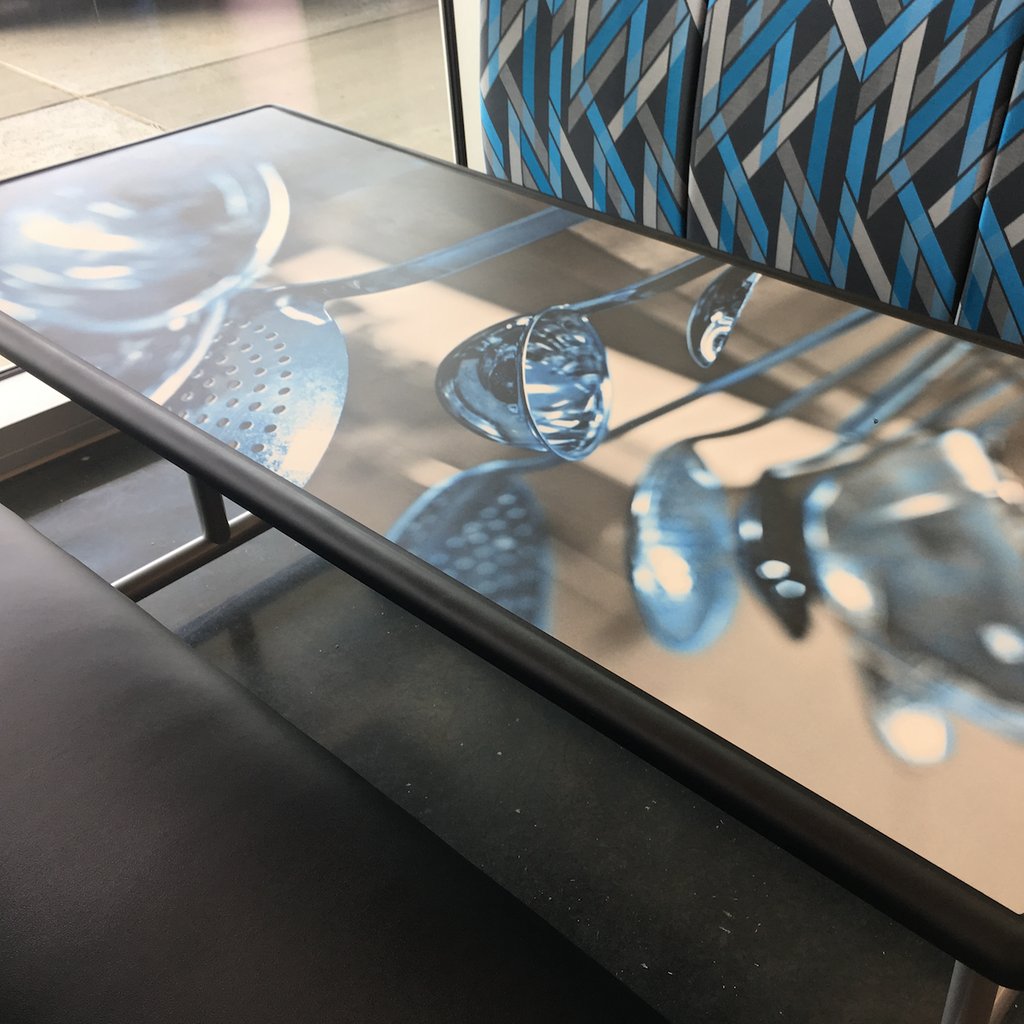 We work on a lot of culinary school projects, and for this one, the designer used gorgeous stock photography for custom NeoCast graphic laminate tabletops. Who knew ladles were so great looking? #craftedtoconnect