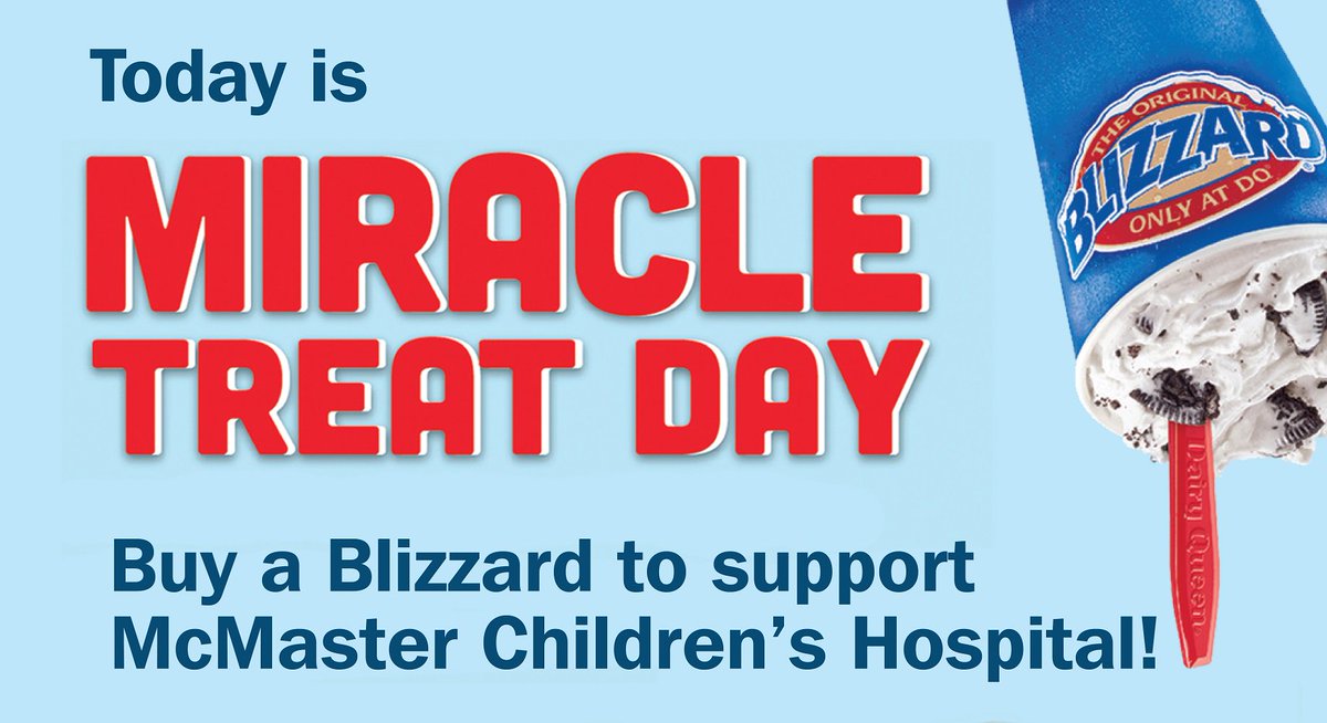 hamhealth's tweet photo. Happy #MiracleTreatDay! Stop by your local @DQCanada to support @CMNCanada &amp; @mch_childrens - don't forget to tweet us a pic! https://t.co/D0FbStu5wK