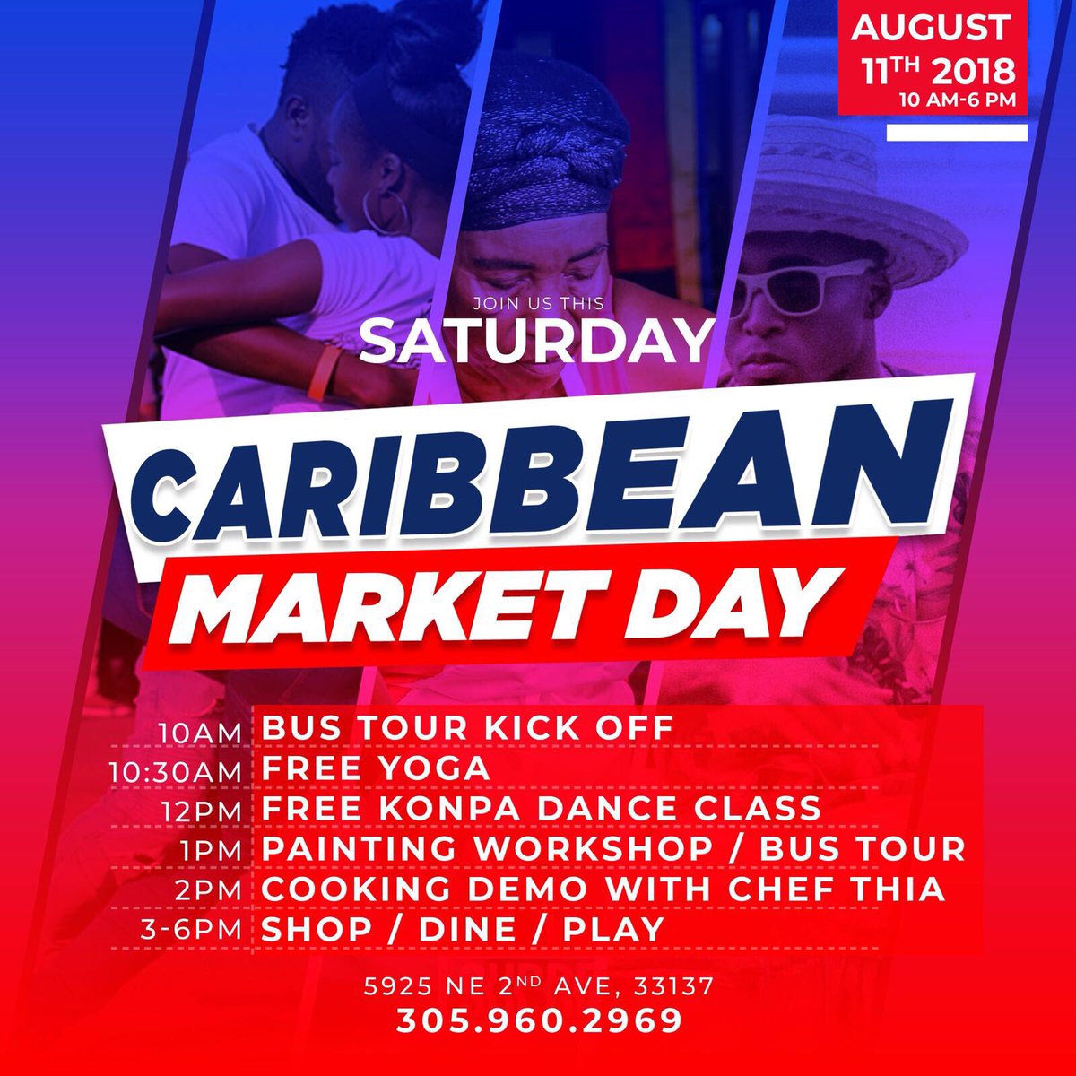 CityofMiami's tweet photo. Got plans this Saturday 8/11? There’s some great events planned for our #CaribbeanMarketDay at the @LHCCmiami! Join us for free yoga, free Konpa dance class, a painting workshop, bus tour of #LittleHaiti &amp; even a cooking class with @ChefThia75! #Miami https://t.co/qKeVdHRqhq