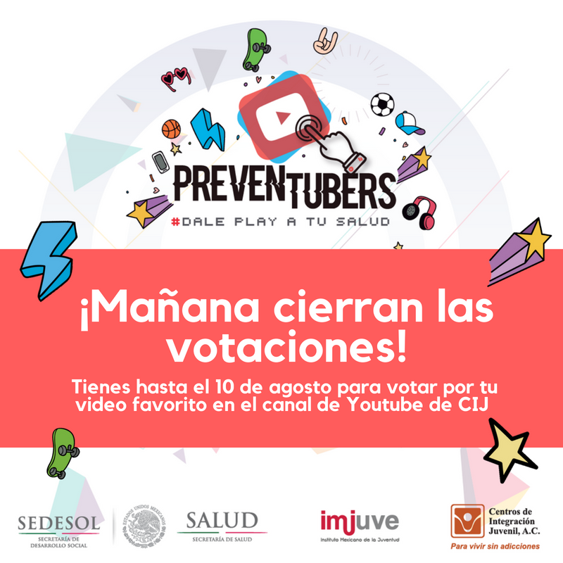 CIJ_Adicciones's tweet photo. No esperes más y vota por el próximo #Preventuber en nuestro canal de Youtube https://t.co/fRpR5eANvu @ImjuveMX https://t.co/09RIbter4K