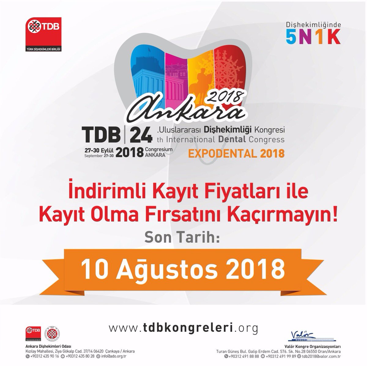 tdb2018ankara's tweet photo. İndirimli Kayıt Fiyatları ile Kayıt Olma Fırsatını Kaçırmayın!
Son tarih: 10 Ağustos 2018
Detaylı bilgi için; https://t.co/7BZ9IsXdX4
#tdb2018 #tdb24 #tdbexpodental #türkdişhekimleribirliği #dişhekimi https://t.co/H6j0CYyInu