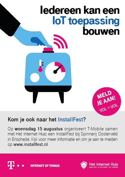 Volgende week zijn we met ons #Installfest in De Spinnerij in #Enschede om jou op weg te helpen met het bouwen van jouw #IoT toepassing! Meer details vind je op iot.t-mobile.nl/installfest! #nbiot #lpwa