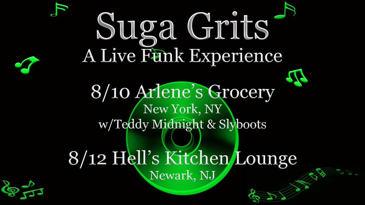 sugagrits's tweet photo. We're bringin' the funk to #NYC and #Newark this weekend! @ArlenesGrocery #hellskitchenlounge @TeddyMidnight #sugagrits #sugagritsfunk #funk #soul #funkmusic #soulmusic #jam #jamband #rage #ragetime #newyorkcity #livemusic #concert #music #rage https://t.co/SKhUkW7ttf