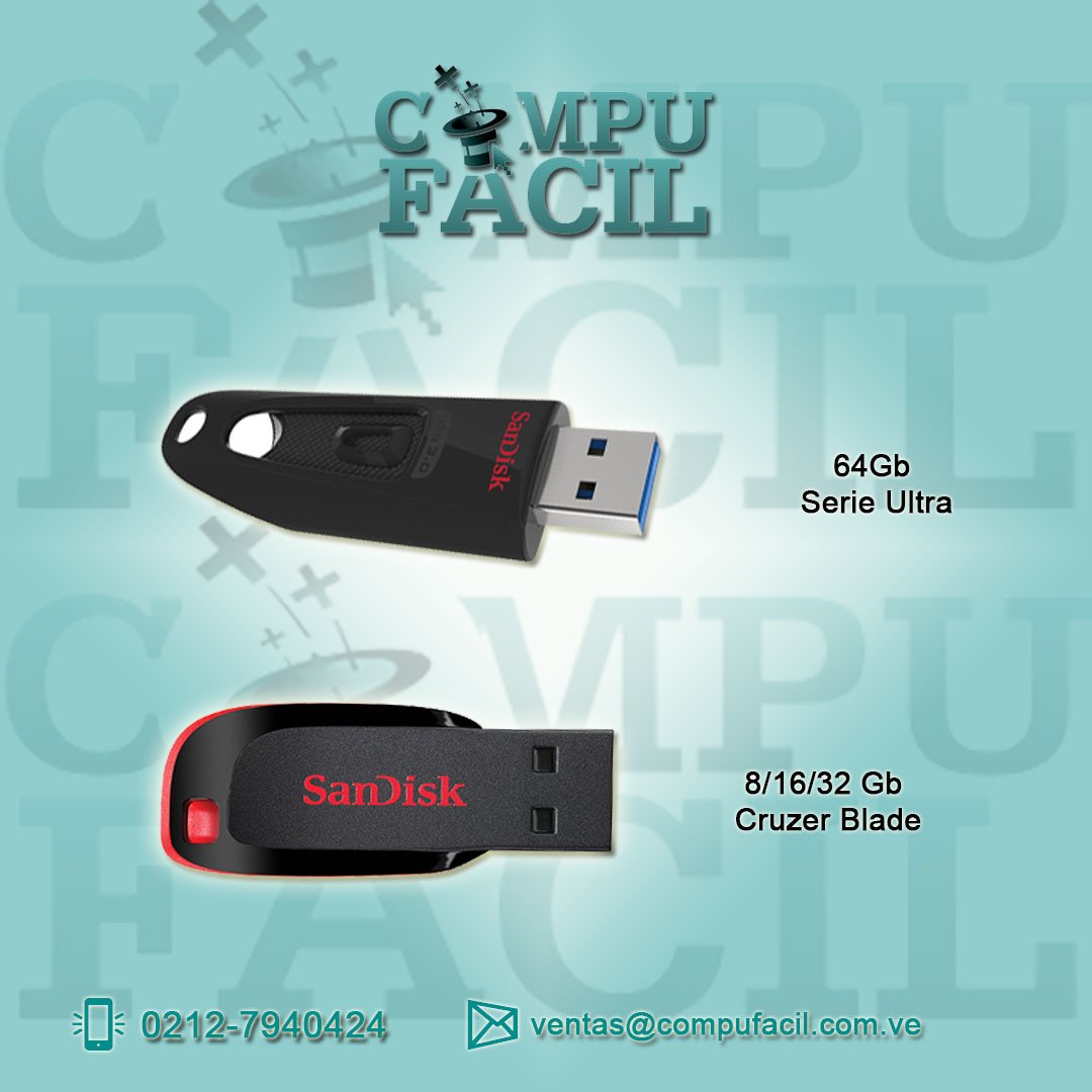 compufacil's tweet photo. !Lleva todos tus archivos contigo a cualquier lugar! Transfiere una película en tan solo 40 seg. Reserva la privacidad de tus archivos. Diseño portátil con mucho estilo Generación USB 3.0. Compufacil trae para ti la serie Ultra de 64 Gb o Cruzer Blade. Contáctanos
#TiendaVirtual https://t.co/wfsypSBfJX