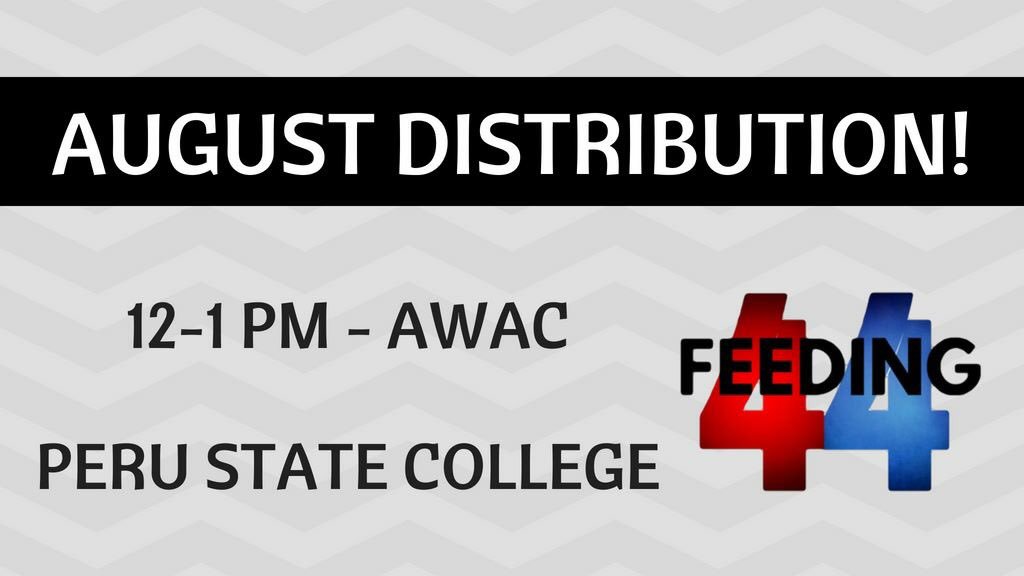 Feeding44's tweet photo. The August Feeding 44 Distribution is happening TOMORROW, August 10th, from 12-1 PM! It will be located back in the AWAC at @PeruState . See you there! 😊 https://t.co/7ocBDjtu0p
