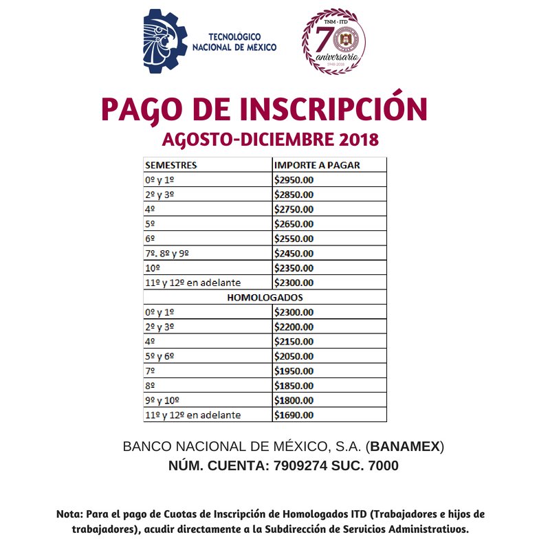 ITD_oficial's tweet photo. INSCRIPCIONES AGO-DIC 2018 https://t.co/8XkaxZDOYY