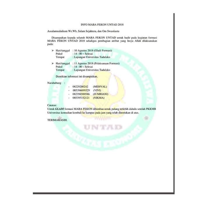 Untuk maba FEKON-UNTAD 18