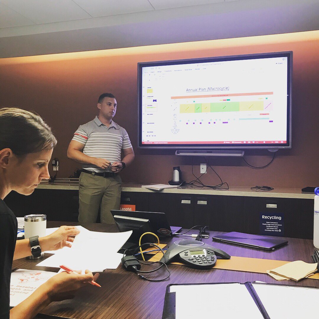 TexasAP's tweet photo. The final project for our internship includes designing and presenting an annual training plan by utilizing sound theories and methods for practical application. Excellent job by our summer interns! #utexasstrength #growth #continuededucation #criticalthinking https://t.co/M9I3vWpK9S