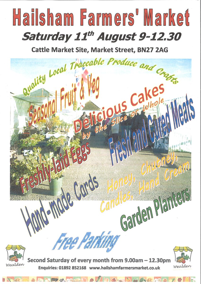 HailshamStreetM's tweet photo. Hailsham Farmers Market this saturday, as well as our street market on Vicarage field. https://t.co/1OXnoj2IJy