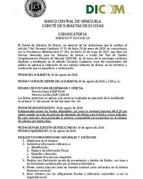 Roxialabb's tweet photo. #FelizJueves | CONVOCATORIA 
SUBASTA N° CS-S-026-18

FECHA DE LA SUBASTA: 10/08/2018.

FECHA Y HORA DE CIERRE DE LA SUBASTA: 09 de agosto de 2018 - 2:00 pm

FECHA DE PUBLICACIÓN DE RESULTADOS: 10/08/2018

FECHA LIQUIDACIÓN: 13/08/2018

 | https://t.co/Cz3I9L6ePw … | #09Ago https://t.co/xOH96aDTeE
