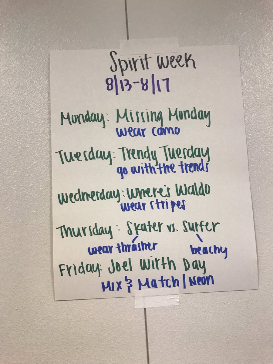 REMINDER: Spirit Week next week 8/13-8/17