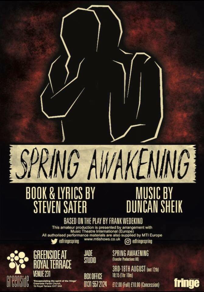 super_musical's tweet photo. 11 tickets remain for tonight’s performance of SPRING AWAKENING! Book them whilst you can! 

#intotheunknown #EdinburghFringe #edinburghfestival https://t.co/3h53LKWOBw