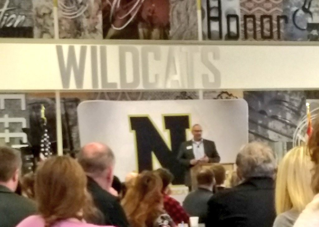 When @Neosho_Supt begins his #neoshowildcats vision speech referencing Jesus, Dr Suess & Garth Brooks, we are all ears! #beadifferencemaker #givehope