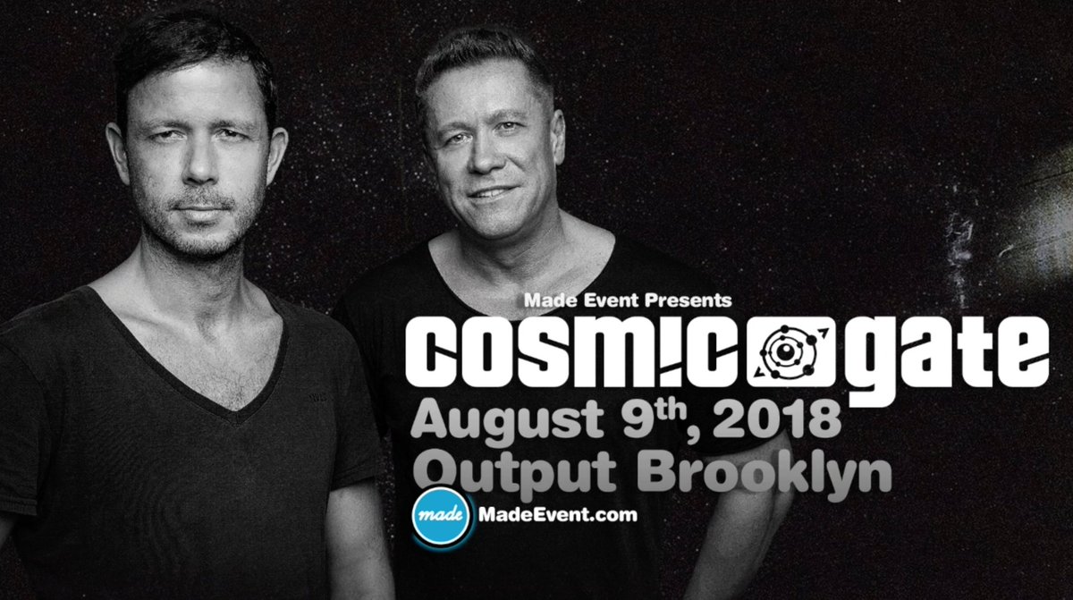 Cosmic Gate (@cosmicgate) on Twitter photo #NewYork - TONIGHT IS OURS!!! 👊🏼 See you later at <a href="/OutputClubBK/">Output Club</a> and here are the set times. <a href="/MadeEvent/">Made Event</a>
10PM - 12:30AM <a href="/AlastorOfficial/">Alastor</a>
12:30 - 3:00AM <a href="/cosmicgate/">Cosmic Gate</a> #NewYork - TONIGHT IS OURS!!! 👊🏼 See you later at <a href="/OutputClubBK/">Output Club</a> and here are the set times. <a href="/MadeEvent/">Made Event</a>
10PM - 12:30AM <a href="/AlastorOfficial/">Alastor</a>
12:30 - 3:00AM <a href="/cosmicgate/">Cosmic Gate</a>