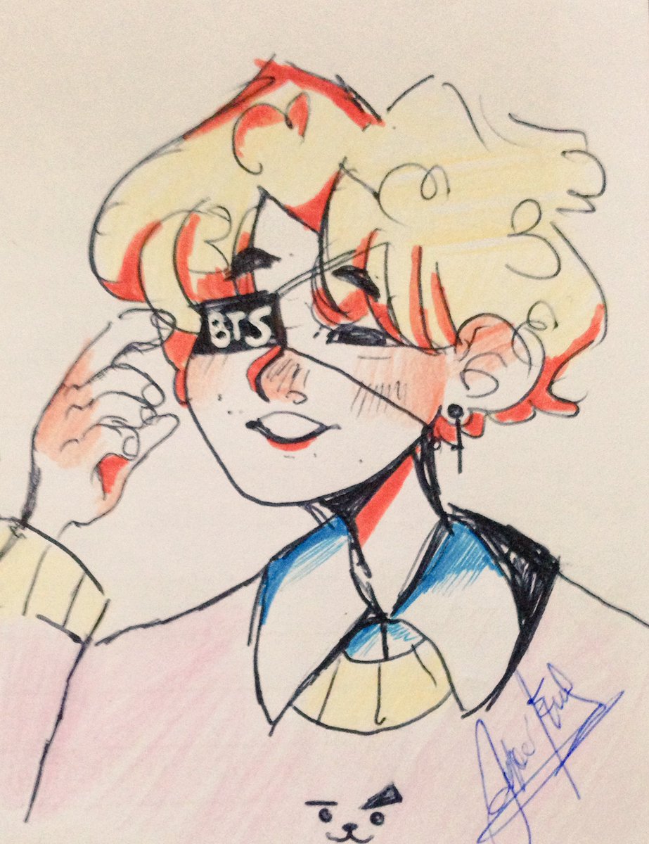Lhimhon's tweet photo. Les comparto un jungkook probándose un parche que dice "BTS" que hice en la escuela v:☕️

#BTSFanart #Jungkook https://t.co/fuH4pTJTnU