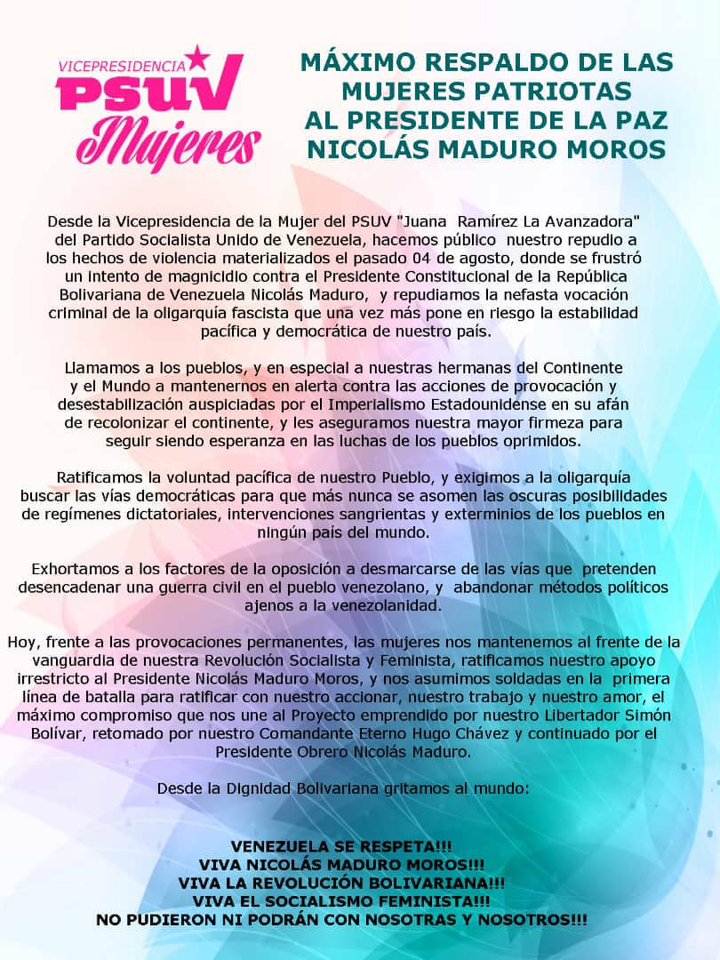 Siempre consecuentes las mujeres del <a href="/PartidoPSUV/">PSUV</a> resteadas con el pdte <a href="/NicolasMaduro/">Nicolás Maduro</a> y al mundo le decimos que no podrán con un pueblo sabio <a href="/MujerPsuvFalcon/">Mujeres del Psuv Falcon</a>