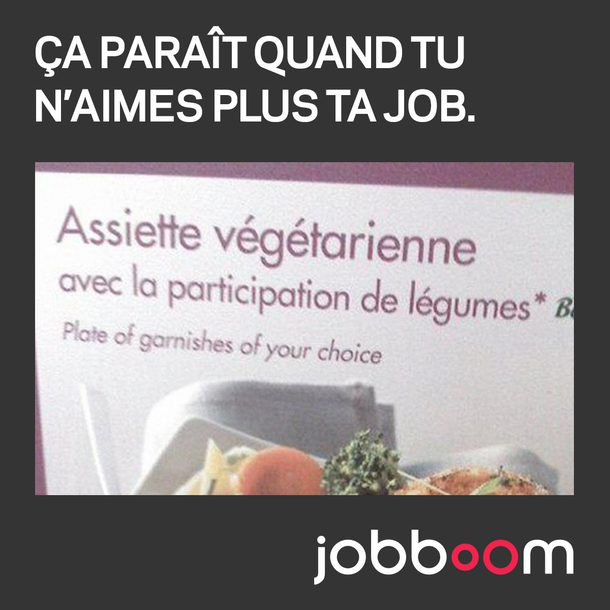 jobboom's tweet photo. Nous aimerions remercier les légumes pour leur généreuse participation à ce repas.
@OTTIAQ ils ont besoin de votre aide ! #jobboom #traduction #fail https://t.co/tXHw2sVmlk