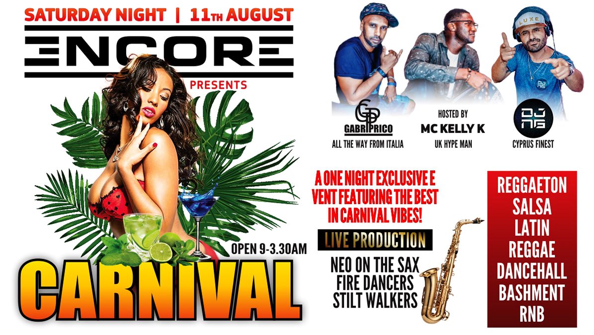 SATURDAY 11/08 #ayianapa #reggaeton #salsa #cyprus #carnival #encoreevents #encorenapa #reggae #bashment