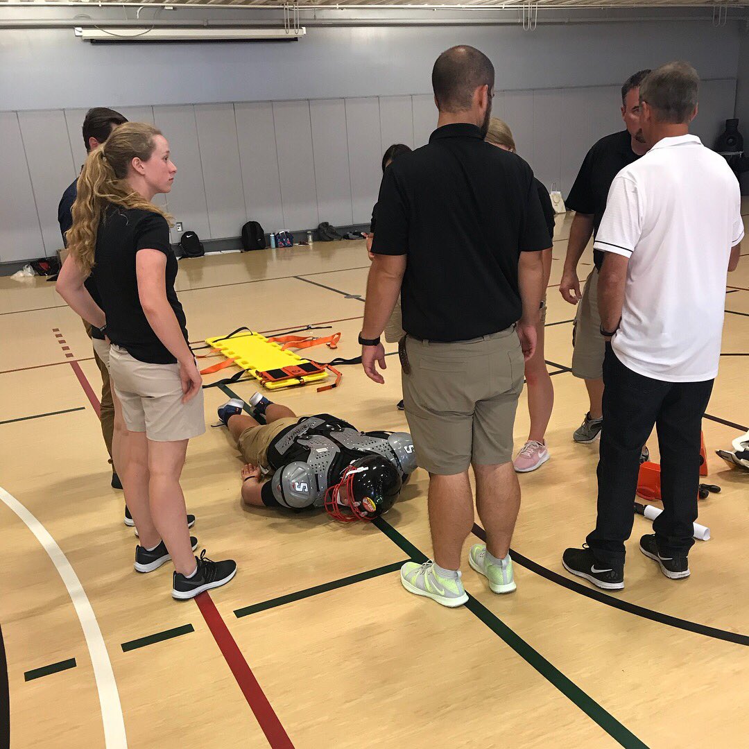 UCMATSA1's tweet photo. Thanks Dr. Glover for your help with our annual spine boarding in-service. As fall sports are up coming we will do our best to benefit our UCM Athletes 🤘🐴 https://t.co/TO1gbq5gdj