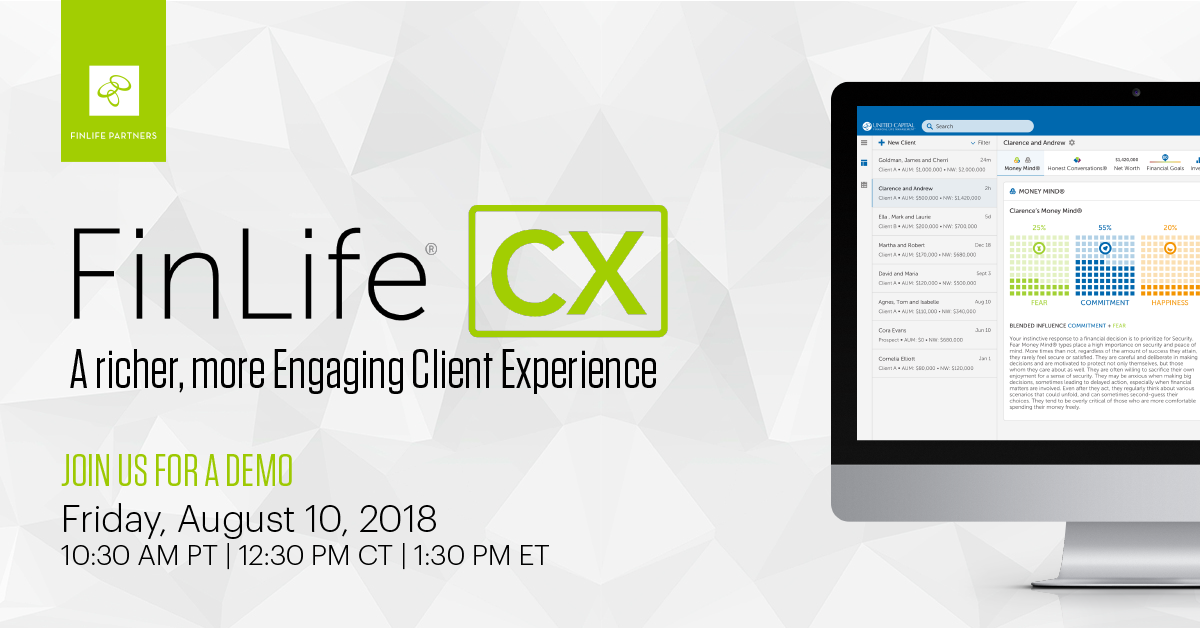Jason_Gordo's tweet photo. Give your clients complete insight and control of their financial lives. Join us on 8/10​ ​to discover an enhanced client experience with FinLife CX.https://t.co/oc7NVvN2aa https://t.co/hJIVSzO0Nv