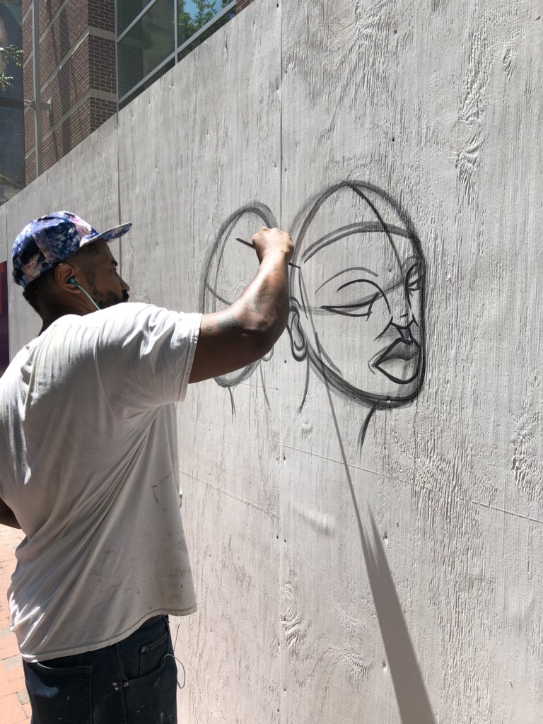 Orgor's tweet photo. Guy adding art to sidewalk barricade in front of @ColaMuseum — very cool! Want to walk by later for completed work...
#famouslyhot #ColumbiaSC https://t.co/k7KSlHY5VJ