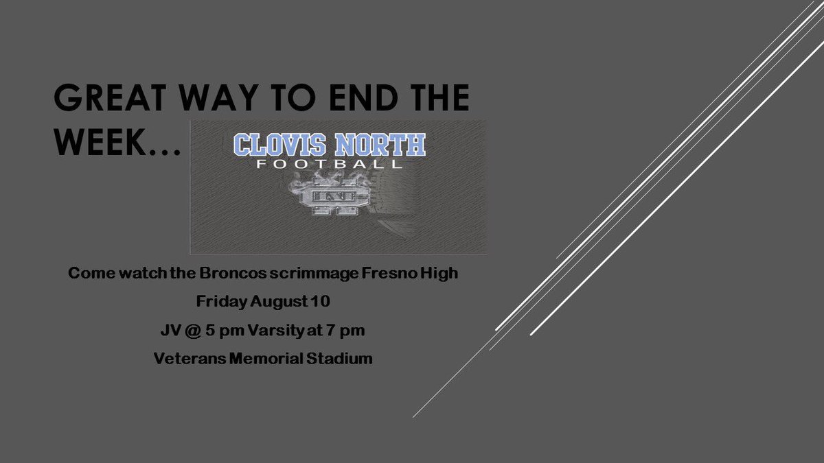 CNECBroncos's tweet photo. Clovis North Bronco Football scrimmage this Friday night π΄π JV @ 5 pm Varsity @ 7 pm Veterans Memorial Stadium π΄π #firstfridaynightlights https://t.co/uL7BoSAS6S