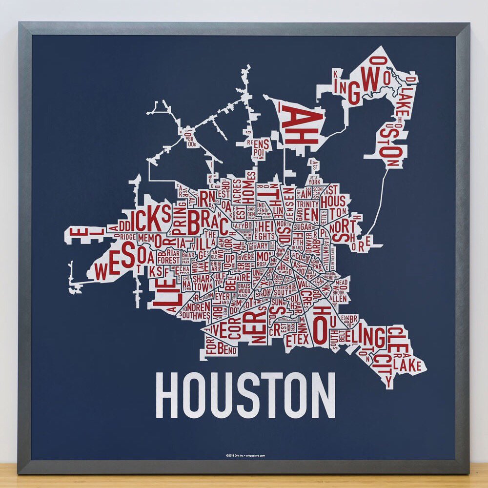 orkposters's tweet photo. Just released our #Houston map, available in four color options! 18” x 18” of all the neighborhoods of the Bayou City! https://t.co/Px35mTMQ44
