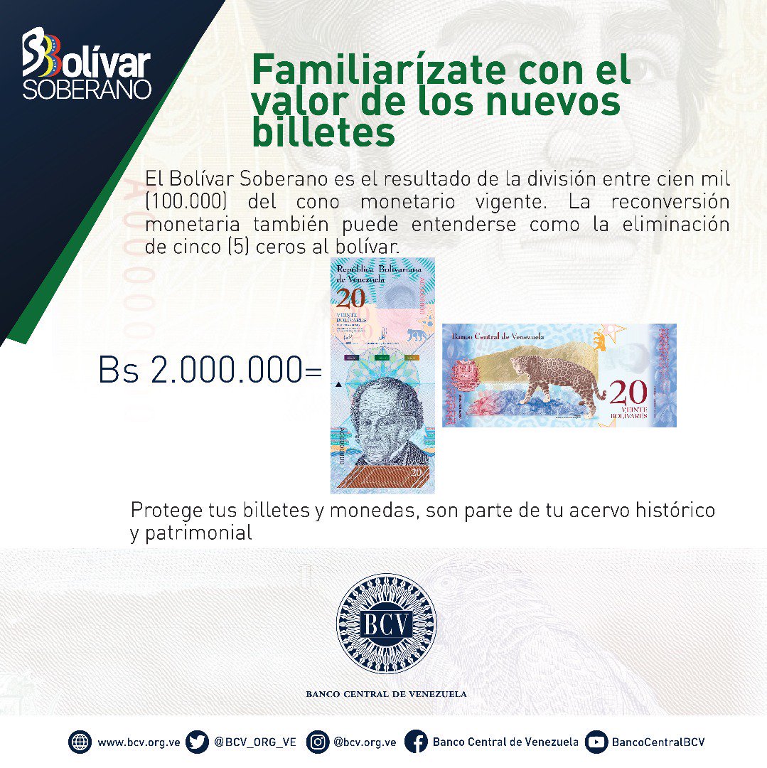 Roxialabb's tweet photo. ¿Cómo se aplica la #ReconversiónMonetaria? Se eliminan cinco ceros al cono vigente con la intención de simplificar las transacciones. Ej. Bs. 2.000.000 = Bs. S 20.  @rasta_celestial 
@angkris  #IndígenasConMaduro https://t.co/oTVxemcQOP
