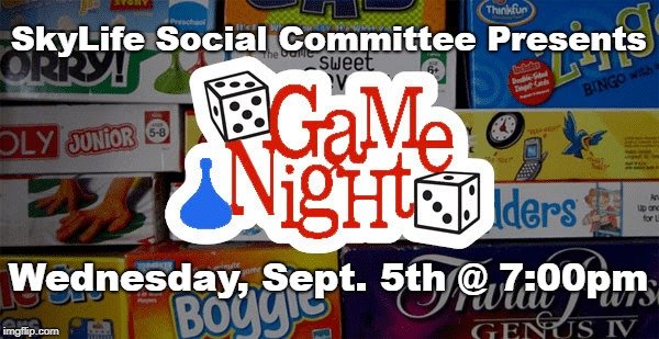 SkyPointOffici1's tweet photo. Come and join your neighbors in the Clubroom Wednesday, Sept. 5th at 7:00 p.m. for SkyPoint's Game Night! BYOB! Food will be provided by Tampa Pizza Co. https://t.co/T3LURkEEJn